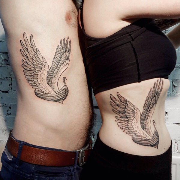Angel Wings In Ship Matching Tattoo On side Rib