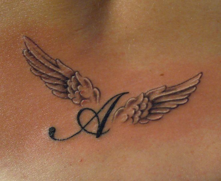 Angel Wings With A Letter Tattoo On Side Rib Cage
