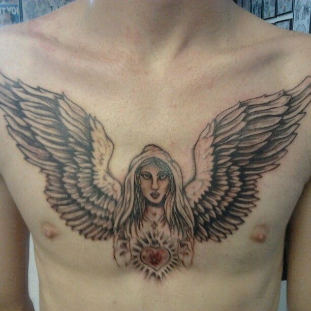 Angel With Wings Tattoo on Chest