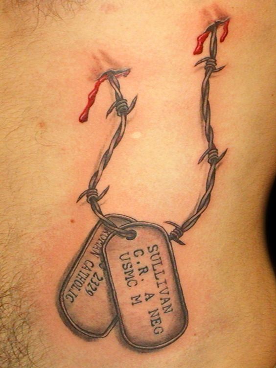 Army Dog Tags Military Tattoo On Chest