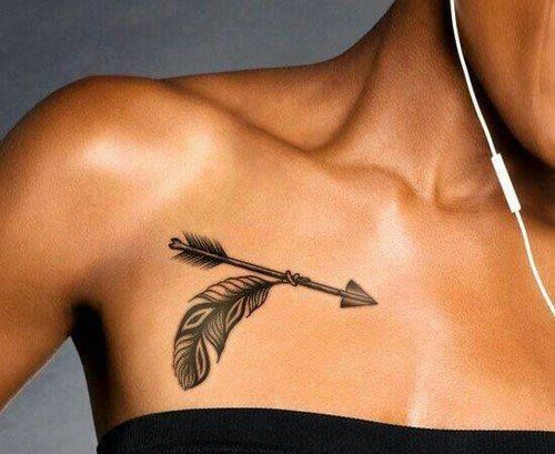 Arrow And Feather Tattoo On Front Body