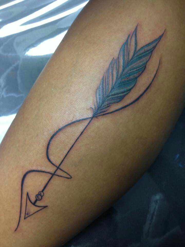 Arrow And Feather Tattoo On Leg