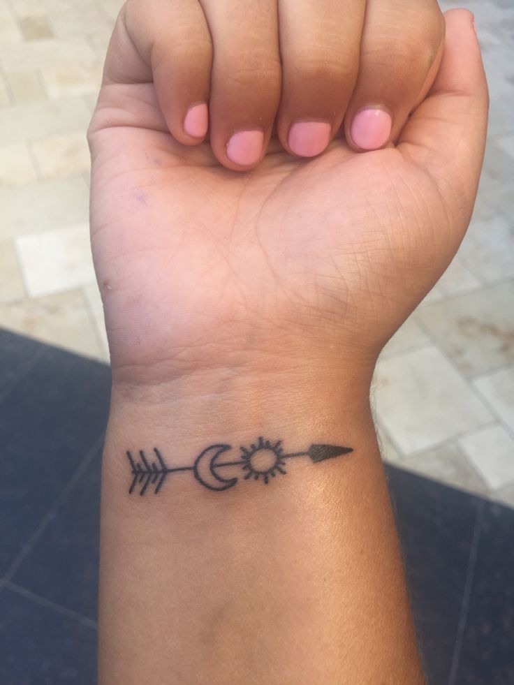 Arrow Moon and Sun Tattoo on Wrist