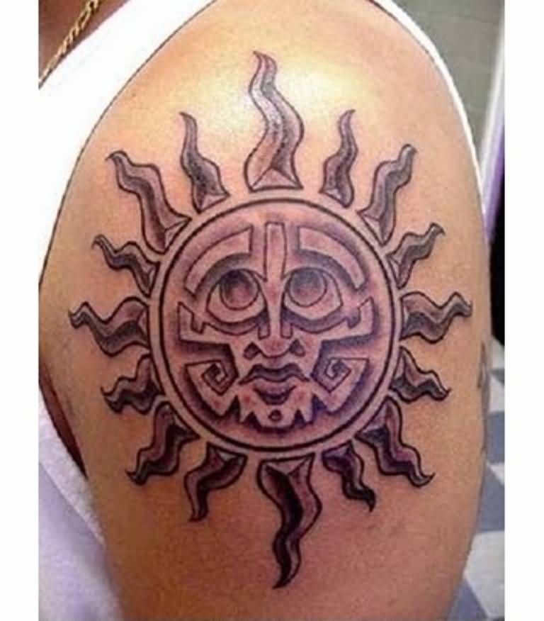 Aztec Sun Tattoo On Half Sleeve