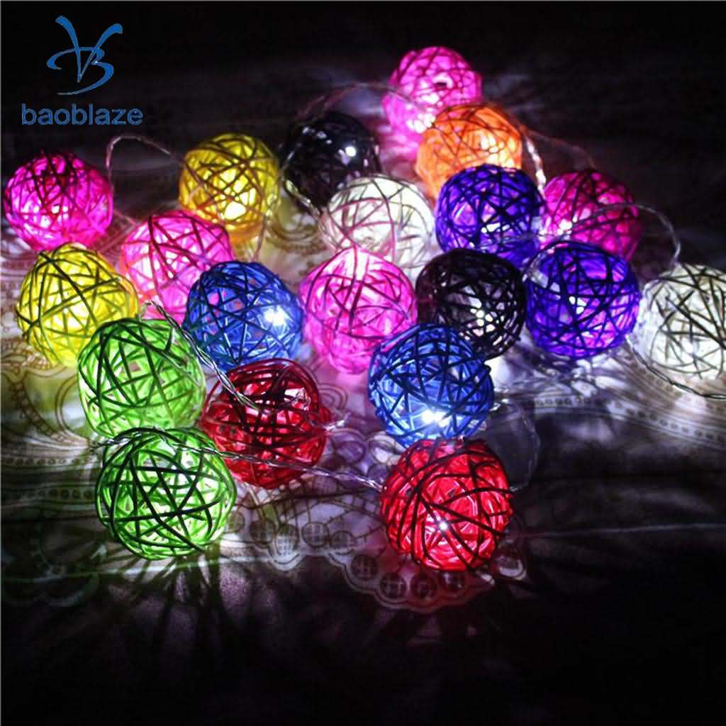 Battery Operated Diwali Decoration Rattan Ball Shaped String