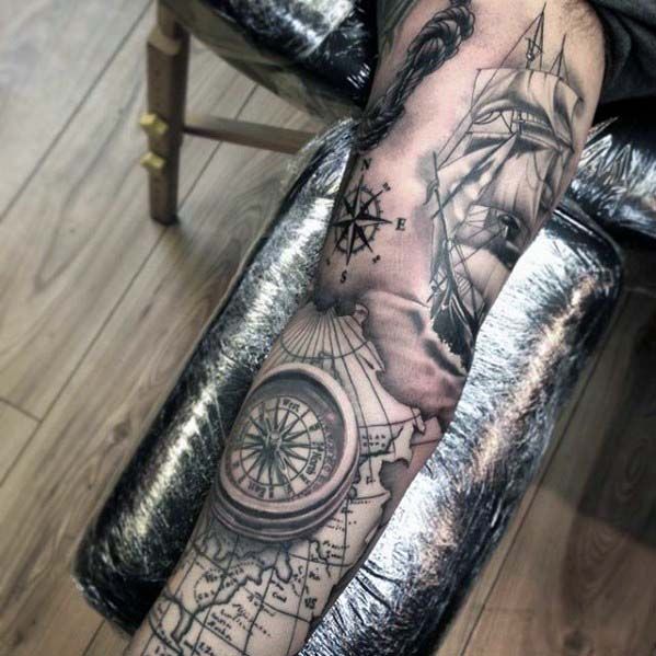 Beautiful 3d Nautical Tattoo On Full Arm