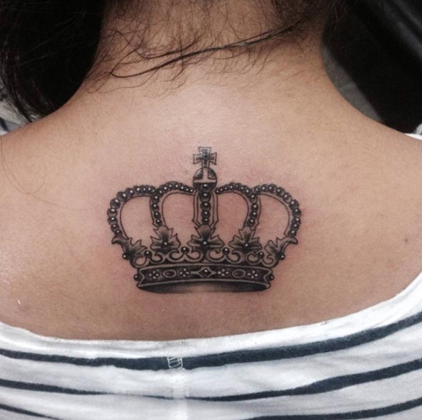 Beautiful Crown Tattoo On Girls back