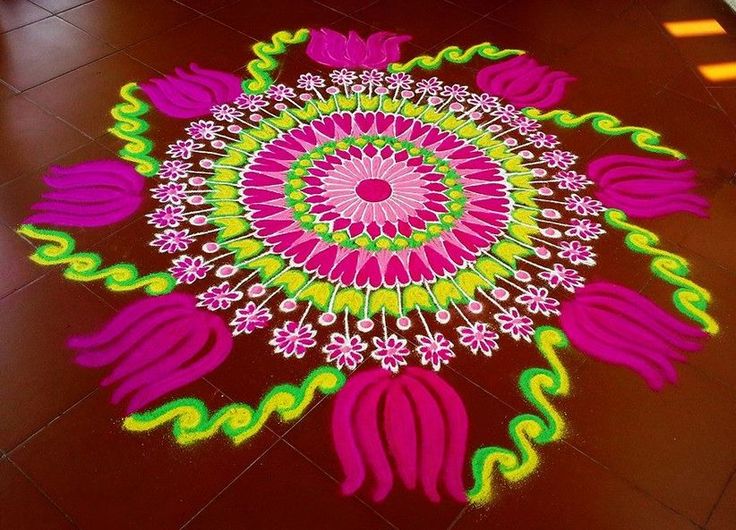Beautiful Flowers Pattern Rangoli Design For Diwali Decoration