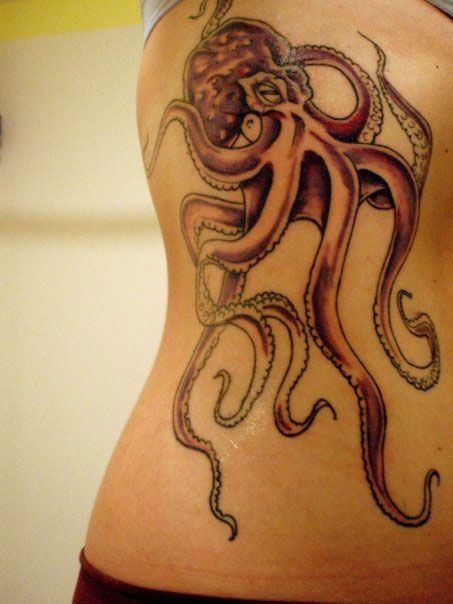 Beautiful Octopus Tattoo On Side rib cage