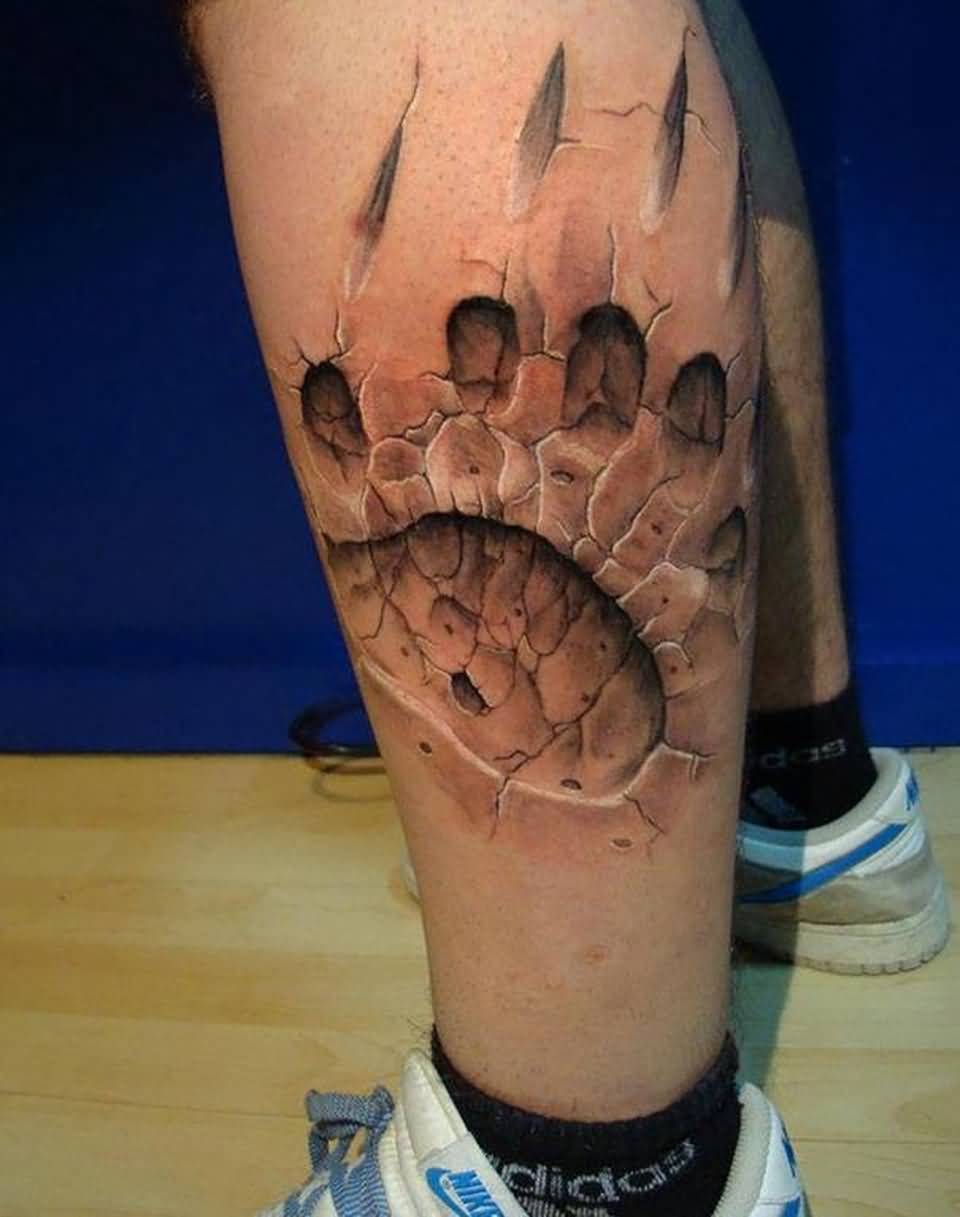 Beer Foot Print 3d Tattoo On Leg