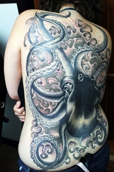 Big Octopus Nautical Tattoo On Full Back