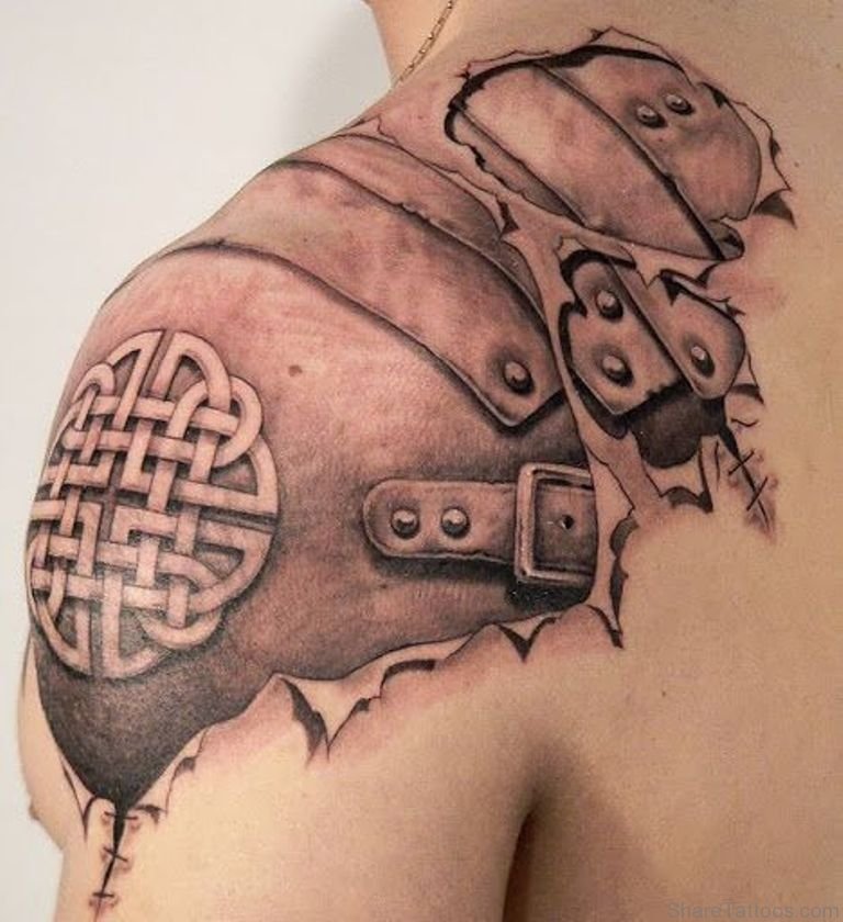 Bio Mechanical Tattoo On Back Shoulder