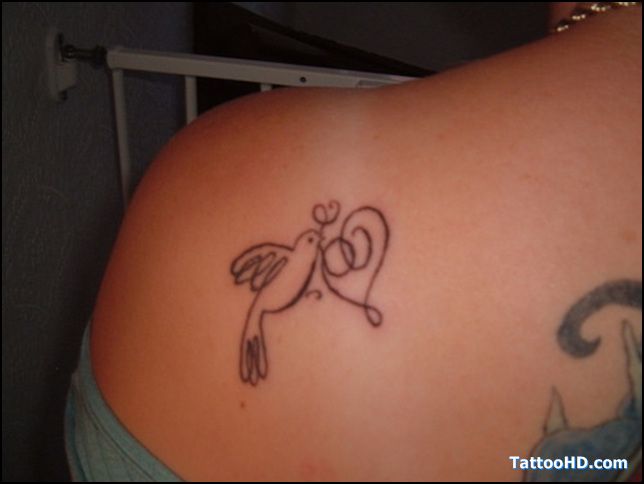 Bird With Heart Tattoo On Back shoulder