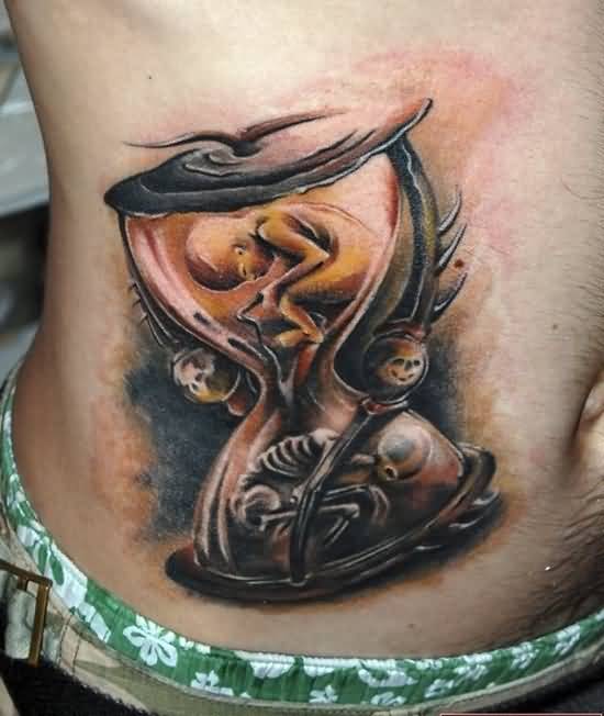 Birth And Death Hourglass Tattoo On Side Rib