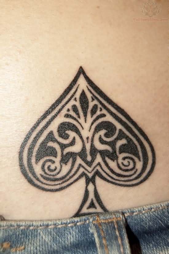 Black Ace Of Spade Tattoo On Lower Back