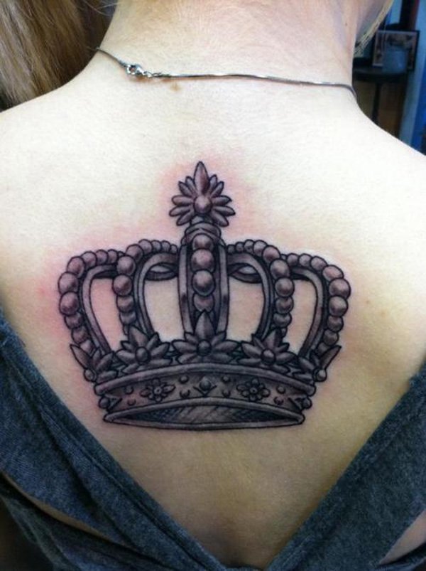 Black And gray Crown Tattoo On Back