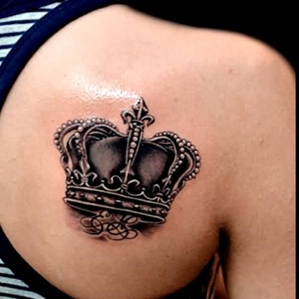 Black Crown Tattoo On back Shoulder
