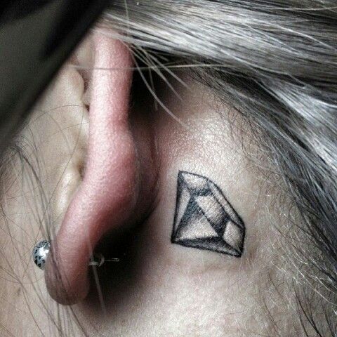 Black Ink Diamond Tattoo Behind The Ear