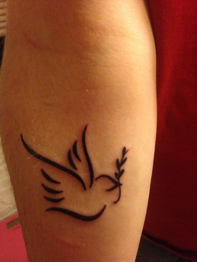 Black Ink Peace Dove Tattoo