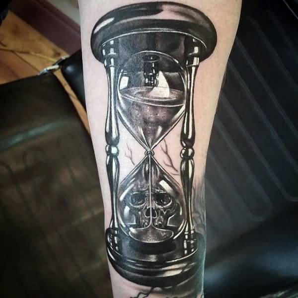Black Ink Scary Hourglass Tattoo Design