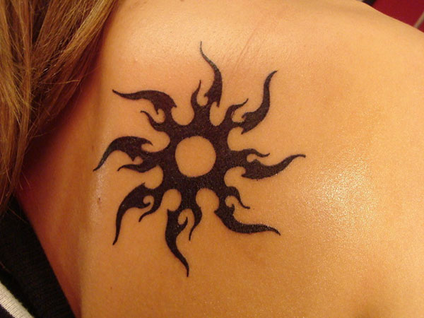 Black Ink Sun Tattoo Design