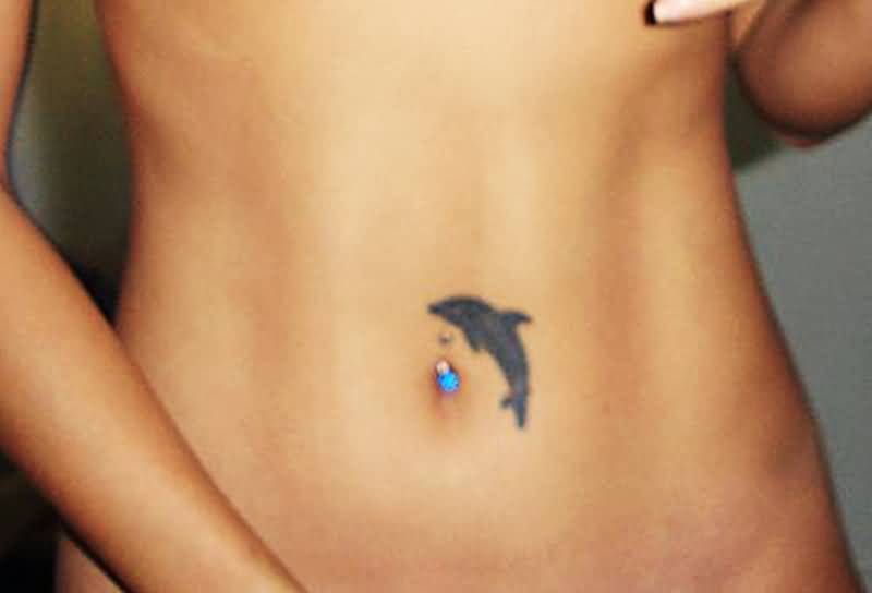 Black Silhouette Dolphin Tattoo For belly Button