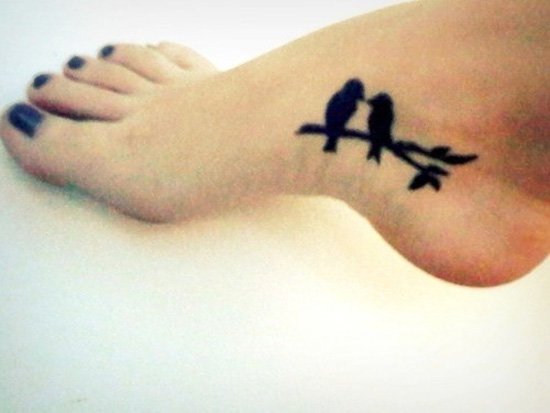 Black Silhouette Love Birds Tattoo On Foot