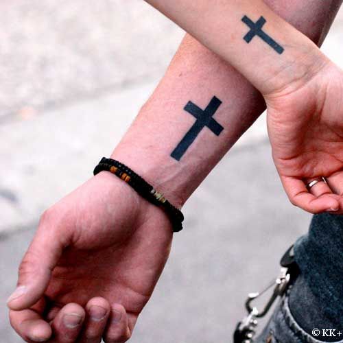 Black Silhouette Matching Cross Tattoo