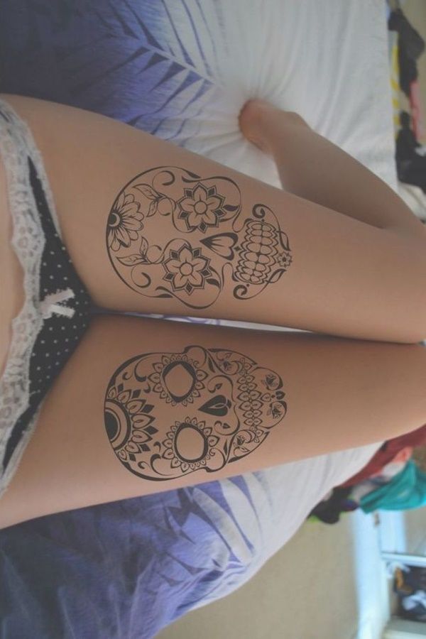 Black Sugar skulls tattoo On Thighs