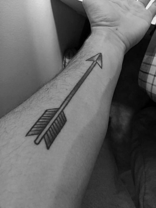 Black and Gray Arrow Tattoo On Inner Forearm