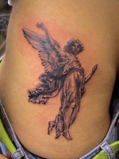 Black and White Angel Tattoo On Hip