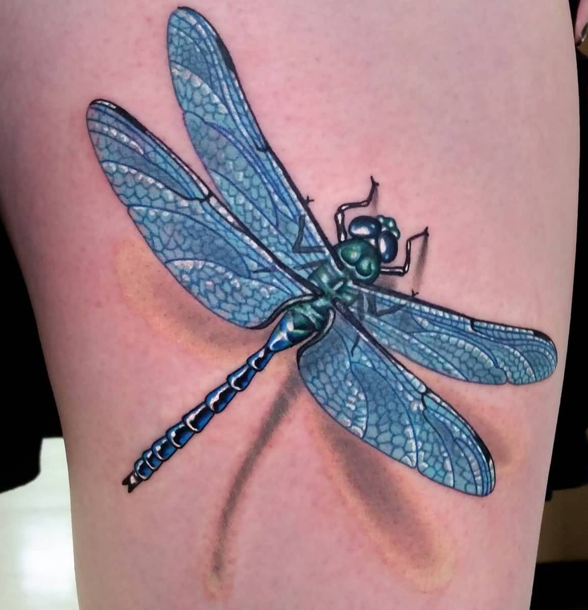 Blue 3d Dragonfly Tattoo Design