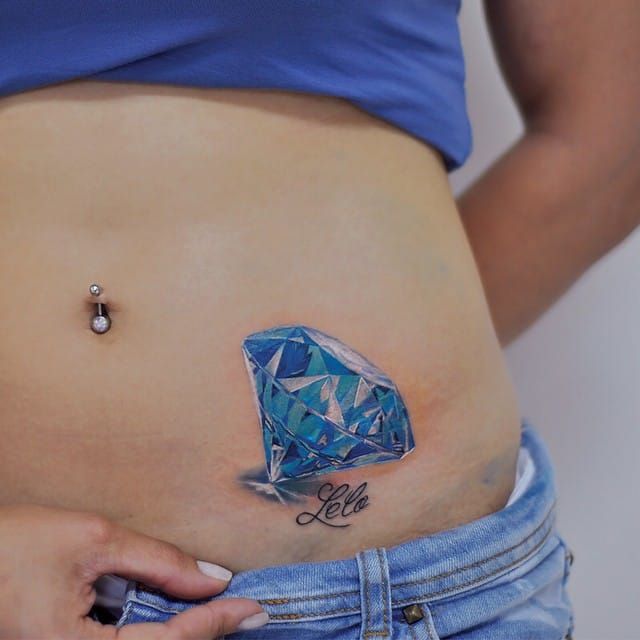 Blue Diamond Tattoo On Waist