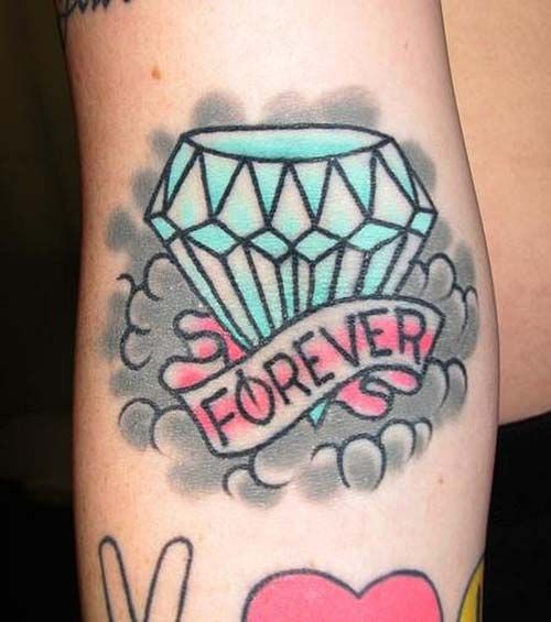 Blue Diamond With Forever Banner tattoo