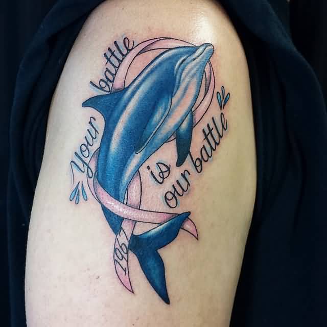Blue Dolphin Tattoo With Quote