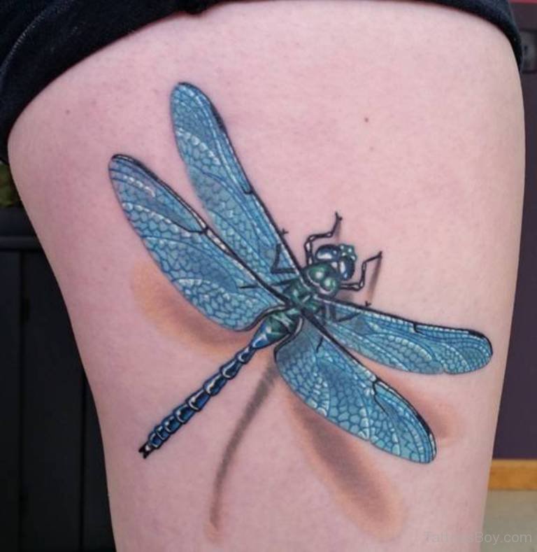 Blue Dragonfly Tattoo On Half Sleeve