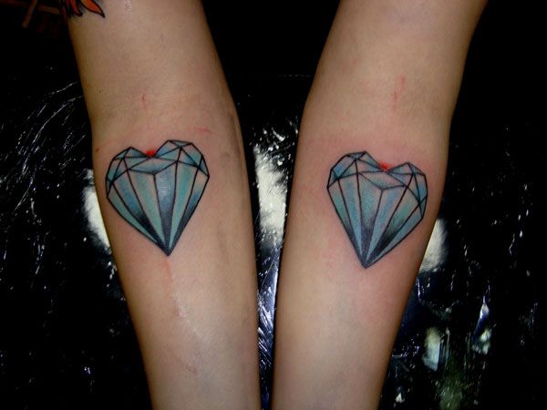 Blue Heart Shaped Diamond Tattoo On Forearm