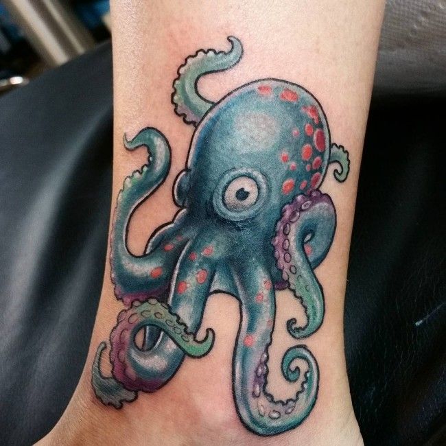 Blue Marine Octopus Tattoo On Leg