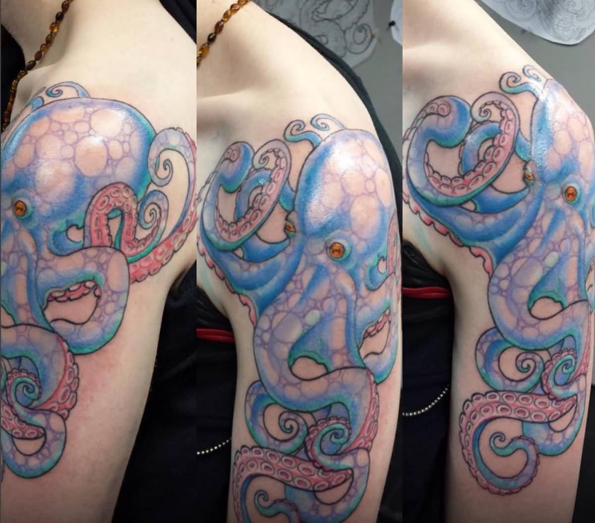 Blue Octopus Tattoo On half Sleeve