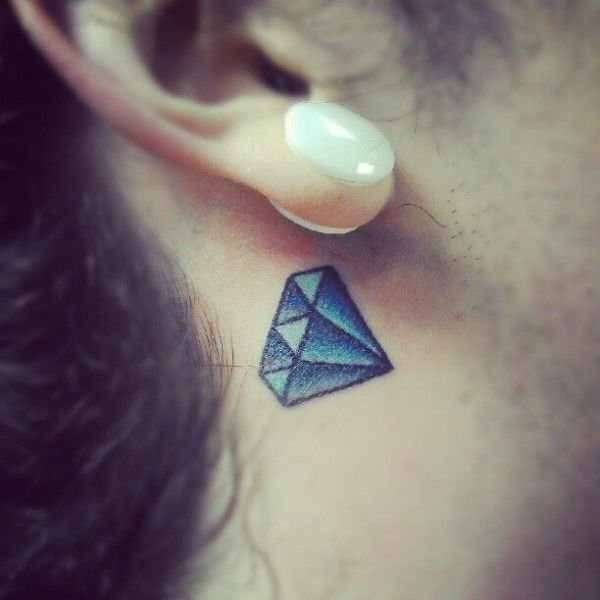 Blue Small Diamond Tattoo Behind The Ear