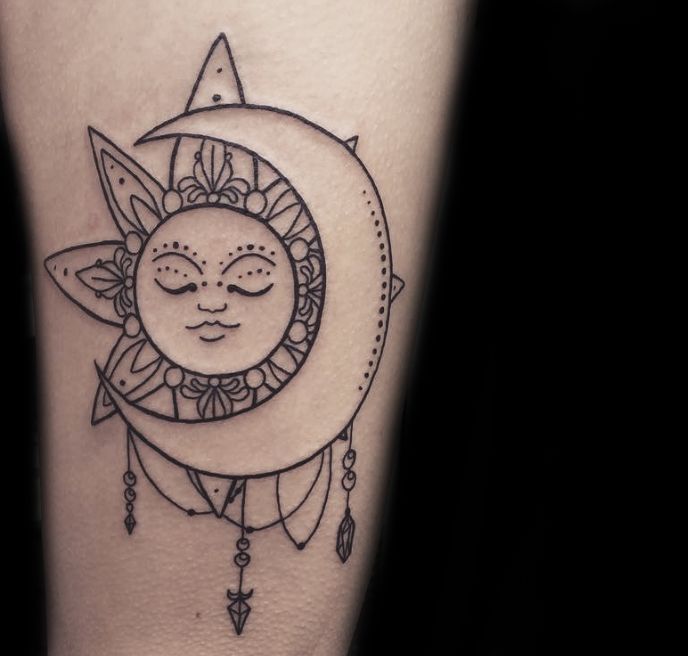 Bohemian Moon And Sun Tattoo