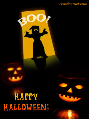 Boo Happy Halloween ghost and lighting pumpkins image
