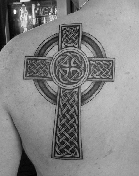 Celtic Cross Tattoo On Back Of Shoulder For Men