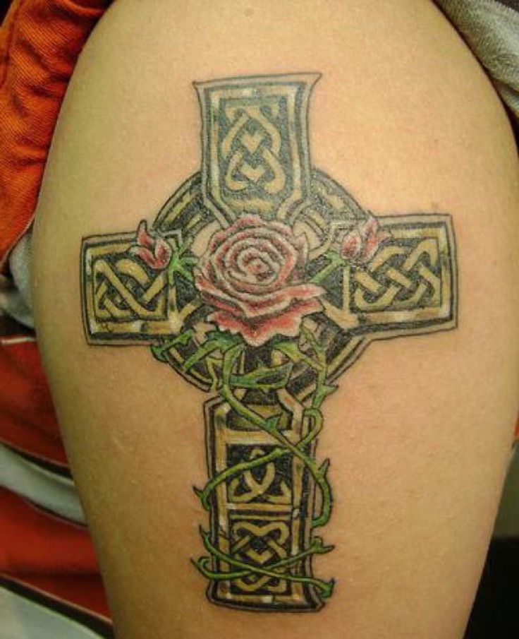 Celtic Cross Tattoo With Rose Flower