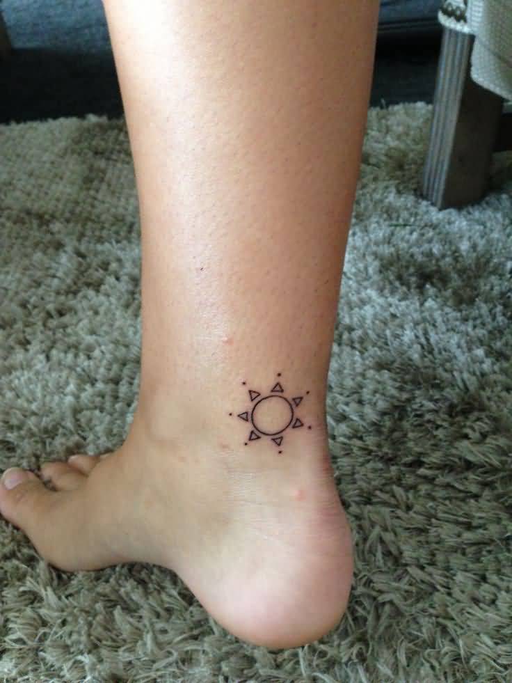 Charming Tiny Sun Tattoo On Ankle