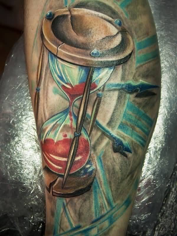 Colorful Blood Sand Hourglass Tattoo Design