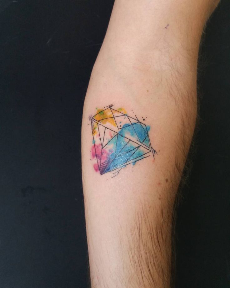 Colorful Diamond Tattoo On Leg