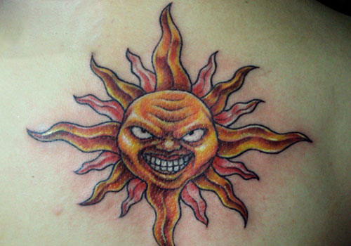 Colorful Funny Smiling Sun Tattoo Design