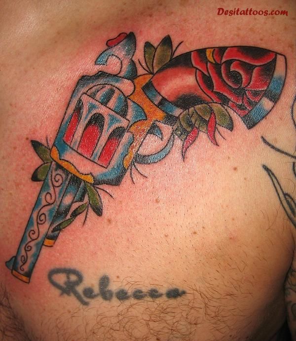 Colorful Pistol Tattoo