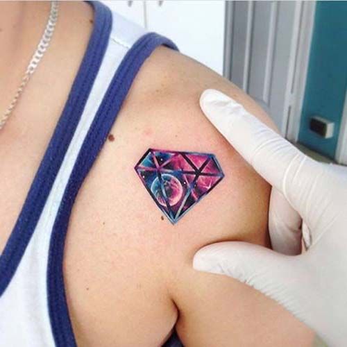 Colorful Space Diamond Tattoo On Left Shoulder